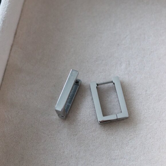 Square Rectangular Style Hoop Earrings Silver Stainless Steel - Picture 2 of 4